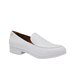 White water-resistant leather women's loafer with a black sole.