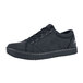 A black Mozo casual shoe with white stitching and laces.