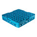 A blue plastic glass rack with 25 compartments designed for washing and storing glassware.