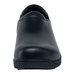 A black leather MOZO Forza women's clog with a rubber sole.