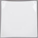 A close-up of a white square Arcoroc porcelain plate with a small hole in the middle.