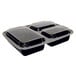 Newspring NC-333-B Black 32 oz. VERSAtainer 3 Compartment 7 1/2 inch x 9 7/8 inch x 1 3/4 inch Rectangular Microwavable Container with Lid - 150/Case