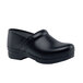A black Dansko clog shoe.
