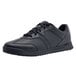 A black leather Men's Shoes For Crews athletic shoe with laces.