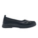 A black slip-on women's shoe with a water-resistant upper.