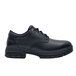 A pair of black Shoes For Crews work boots with laces and a rubber sole.