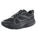 A black Shoes For Crews women's water-resistant athletic shoe with a mesh upper.