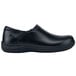 A black MOZO slip-on shoe with a rubber sole.