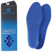 A pair of blue orthopedic insoles for shoes in a box with a blue and black square pattern.