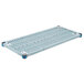 A grey MetroMax Q shelf with blue handles.