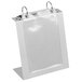 An aluminum Menu Solutions menu tent with top rings.