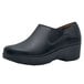 A black leather women's shoe with a rubber sole.