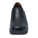 A black leather Women's Shoes For Crews Kelsey shoe with a rubber sole.
