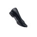 A close-up of a black Shoes For Crews Reese dress shoe with a rubber sole.