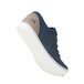 A MOZO Mavi women's casual shoe in navy blue with taupe accents and white soles.