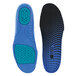 A close-up of a blue and black Shoes For Crews comfort insole.