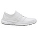 A white Shoes For Crews Karina women's athletic shoe with black sole and white laces.