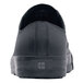 A black leather Shoes For Crews Delray shoe with a rubber sole.