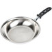 A Vollrath stainless steel frying pan with a black TriVent silicone handle.