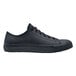 A black leather Shoes For Crews Delray sneaker with laces and a rubber sole.