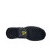 A close-up of a black ACE work boot with a yellow logo on the sole.