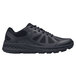 A black Shoes For Crews men's athletic shoe with a white background.
