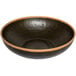 A black melamine bowl with a brown rim.