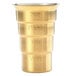 A gold-plated Barfly stepped jigger with measurements.