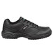 a black shoe with a white background