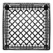 A black plastic Orbis milk crate with a lattice pattern.