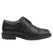 A black leather SR Max men's dress shoe with laces and a sole.