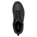 A close-up of a black SR Max men's hi top athletic shoe with laces on the side.