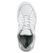 A white SR Max Seattle women's athletic shoe with green laces.