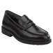 A black leather SR Max penny loafer with a black sole.