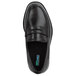 A close-up of a black SR Max penny loafer dress shoe.