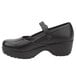 A black leather SR Max women's casual shoe with a strap.