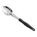 A Vollrath heavy-duty slotted basting spoon with a black Ergo grip handle.