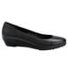 A black leather wedge heeled SR Max women's dress shoe.