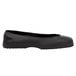A black rubber overshoe with a pointed toe and a rubber sole.