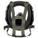 A black and grey 3M full face respirator mask with straps.