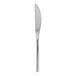 A Fortessa Arezzo stainless steel dessert knife with a silver handle on a white background.