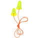 Two yellow 3M E-A-Rsoft FX corded earplugs.