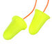 Two neon yellow 3M E-A-Rsoft FX corded foam earplugs.