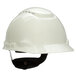 A white 3M hard hat with a black strap.