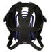 A 3M blue and black full face respirator with a blue Cool Flow valve strap.