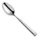 A Fortessa 18/10 stainless steel soup/dessert spoon with a long handle.