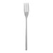 A close-up of a Fortessa Dragonfly stainless steel table fork with a silver handle.