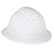 a white hard hat with a logo on it