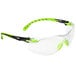 3M Solus safety glasses with green and black frames and clear lenses.