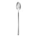 A Fortessa Arezzo stainless steel iced tea spoon with a long handle.